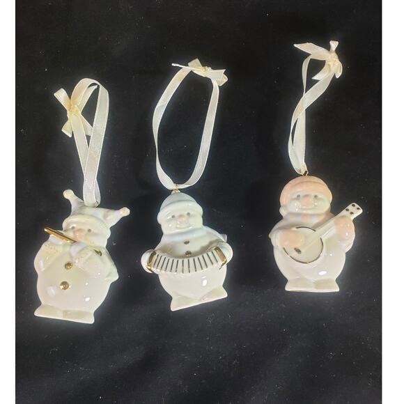 Lenox Musical Snowmen Ornaments Set of 3 Accordion Banjo Flute Gold Accents - Picture 3 of 6
